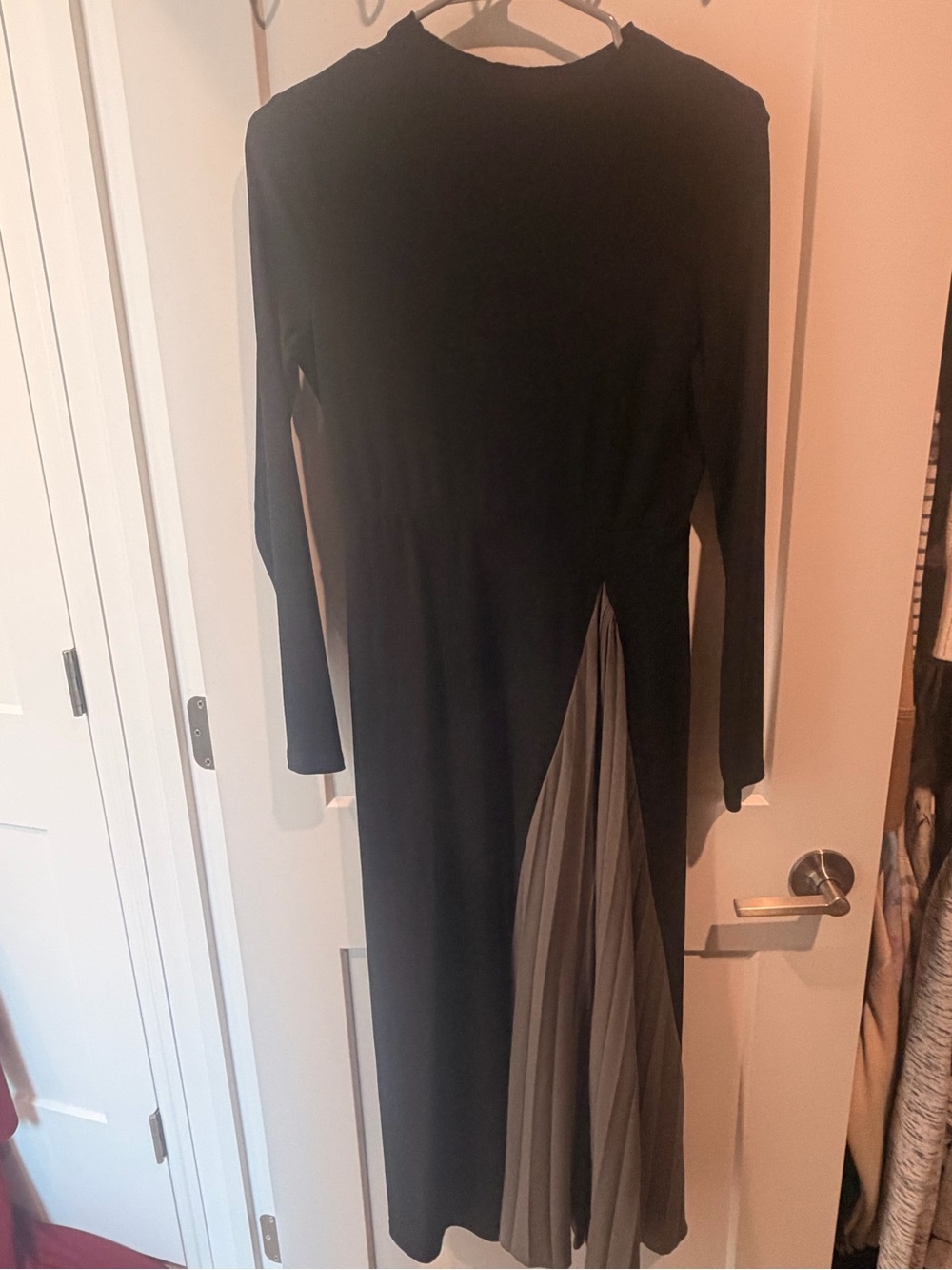 SHEIN Black Long-Sleeve Dress with Taupe Pleated Panel